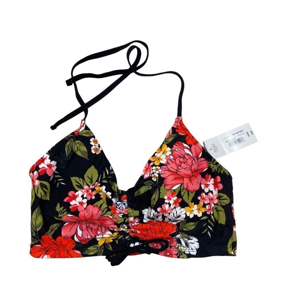 Brand New With Tags a.n.a. Swim Mix and Match Black Floral Bikini Top Large